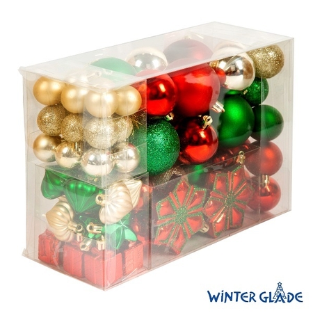 Набор ёлочных шаров, пластик, красный/золотой/зеленый микс, 79 шт в упаковке, Артикул: 60379G311